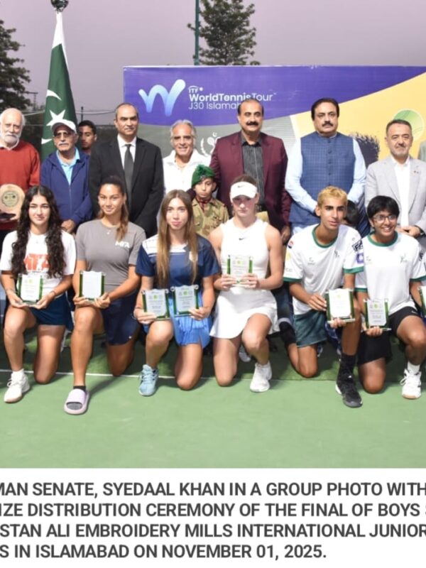 Deputy Chairman Senate Praises Youthful Spirit at Ali Embroidery Mills International Junior Tennis Championship