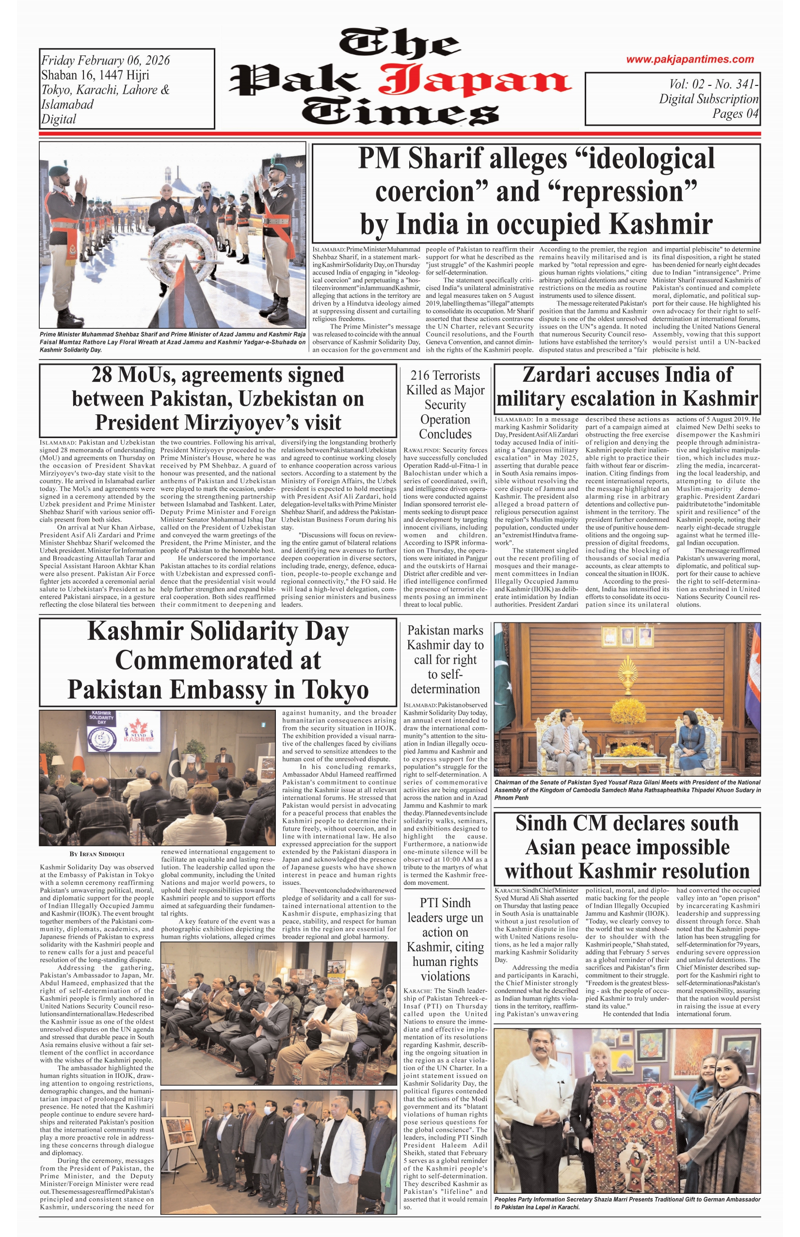 PM Sharif alleges “ideological coercion” and “repression” by India in occupied Kashmir